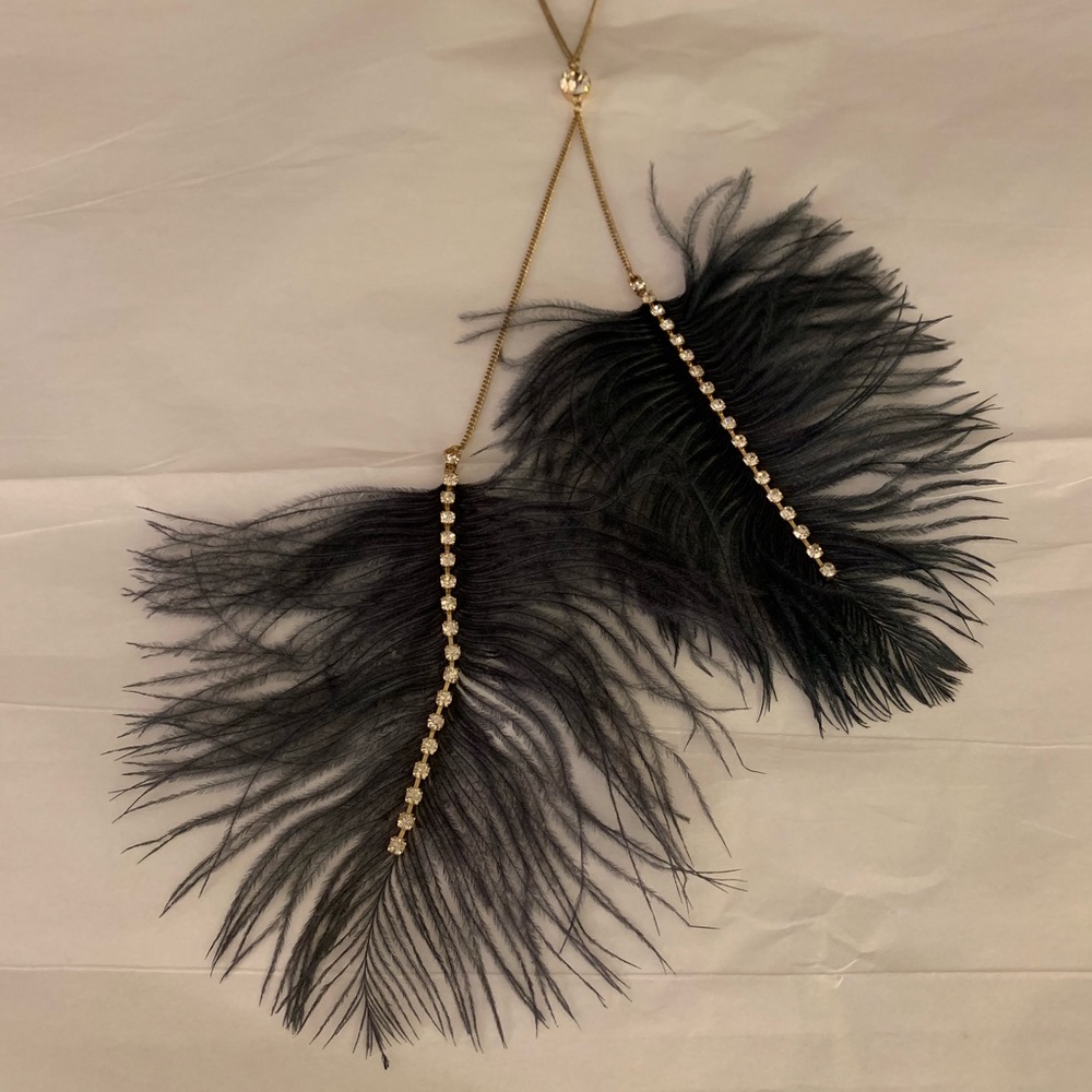 NWT Jessica Simpson Navy blue feather lariat necklace